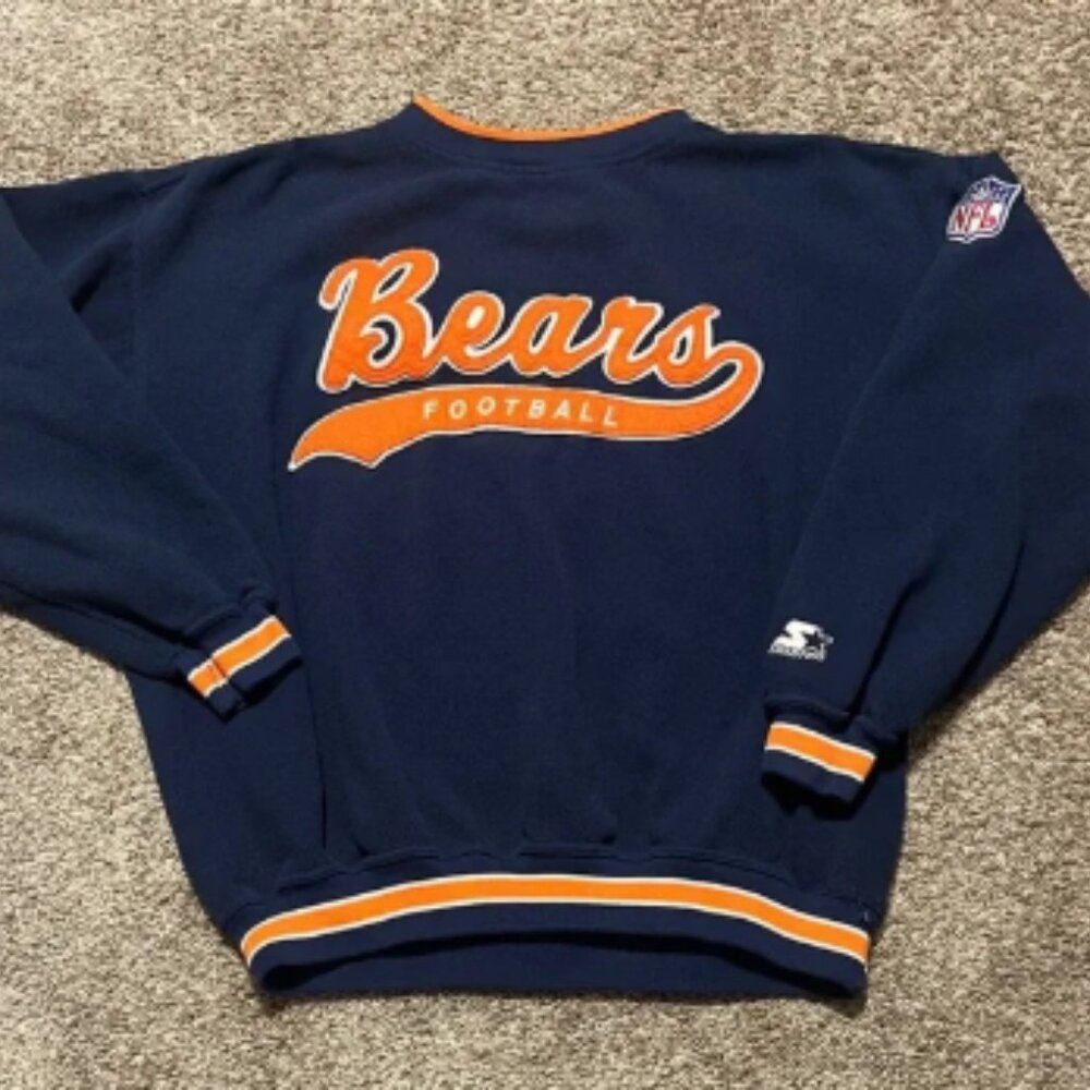 Starter Mens Vintage NFL Chicago Bears Blue & Orange Crewneck XL